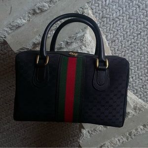 SOLD NWT Vintage Gucci 1986 Nero GG Monogram Canvas Boston Bag